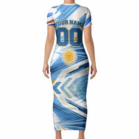Personalized Argentina Football Champions Short Sleeve Bodycon Dress Sun Of May Lion Mascot - Style of King