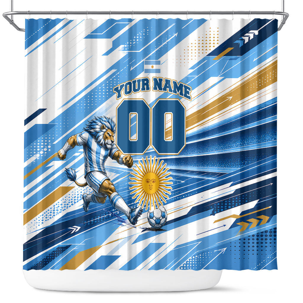 Personalized Argentina Football Champions Shower Curtain Sun Of May Lion Mascot - Style of King
