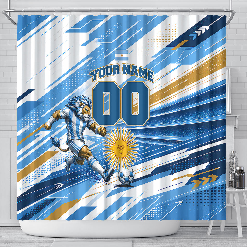 Personalized Argentina Football Champions Shower Curtain Sun Of May Lion Mascot - Style of King