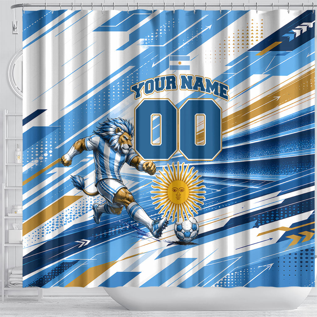 Personalized Argentina Football Champions Shower Curtain Sun Of May Lion Mascot - Style of King