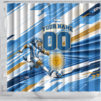 Personalized Argentina Football Champions Shower Curtain Sun Of May Lion Mascot - Style of King