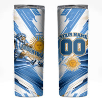 Personalized Argentina Football Champions Skinny Tumbler Sun Of May Lion Mascot - Style of King