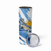 Personalized Argentina Football Champions Skinny Tumbler Sun Of May Lion Mascot - Style of King