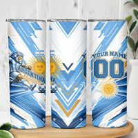 Personalized Argentina Football Champions Skinny Tumbler Sun Of May Lion Mascot - Style of King