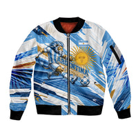 Personalized Argentina Football Champions Sleeve Zip Bomber Jacket Sun Of May Lion Mascot - Style of King
