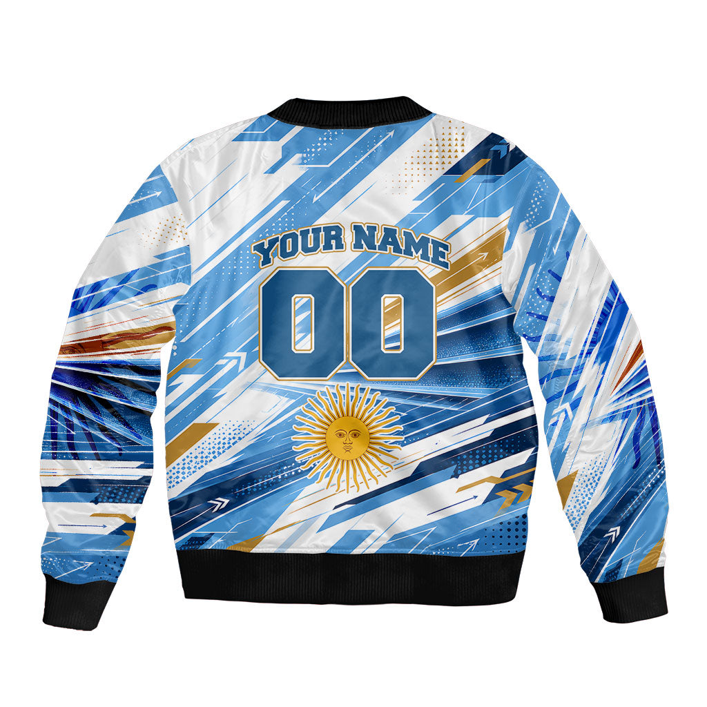 Personalized Argentina Football Champions Sleeve Zip Bomber Jacket Sun Of May Lion Mascot - Style of King