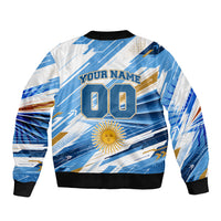 Personalized Argentina Football Champions Sleeve Zip Bomber Jacket Sun Of May Lion Mascot - Style of King