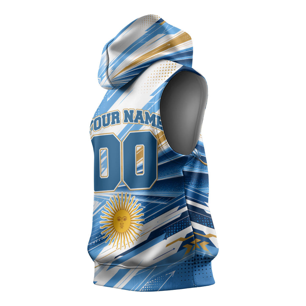 Personalized Argentina Football Champions Sleeveless Hoodie Sun Of May Lion Mascot - Style of King