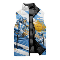 Personalized Argentina Football Champions Sleeveless Puffer Jacket Sun Of May Lion Mascot - Style of King