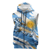 Personalized Argentina Football Champions Sleeveless Zip Hoodie Sun Of May Lion Mascot - Style of King