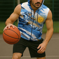 Personalized Argentina Football Champions Sleeveless Zip Hoodie Sun Of May Lion Mascot - Style of King