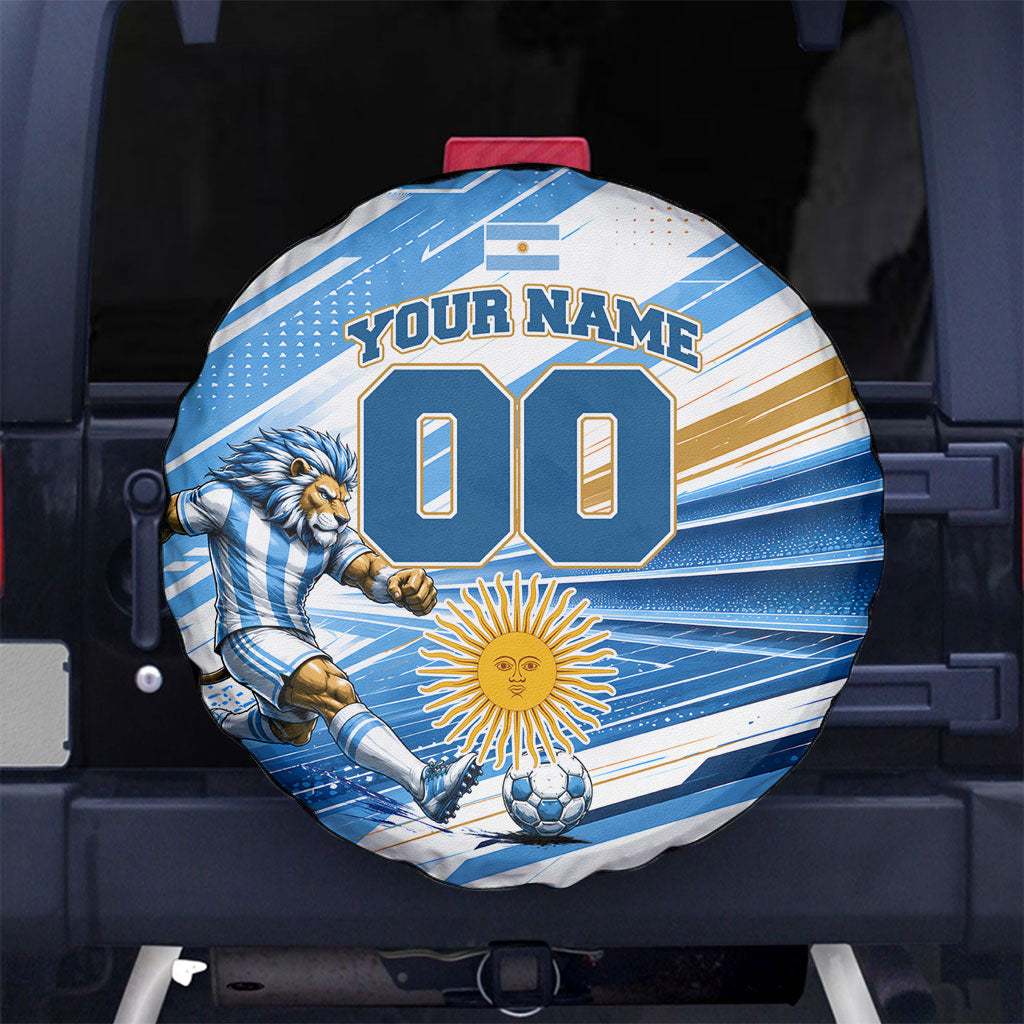 Personalized Argentina Football Champions Spare Tire Cover Sun Of May Lion Mascot - Style of King