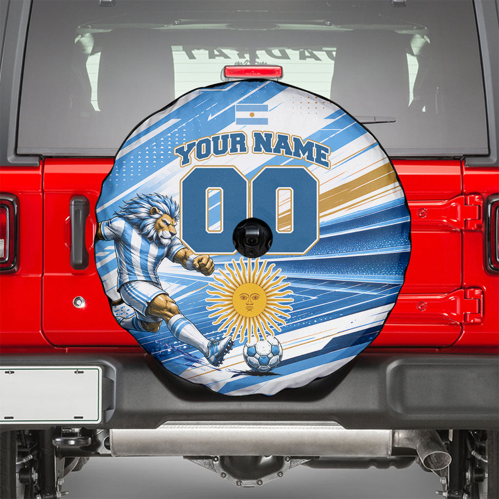 Personalized Argentina Football Champions Spare Tire Cover Sun Of May Lion Mascot - Style of King