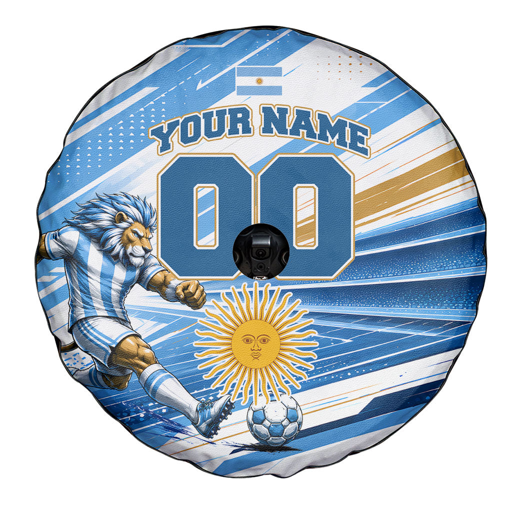 Personalized Argentina Football Champions Spare Tire Cover Sun Of May Lion Mascot - Style of King