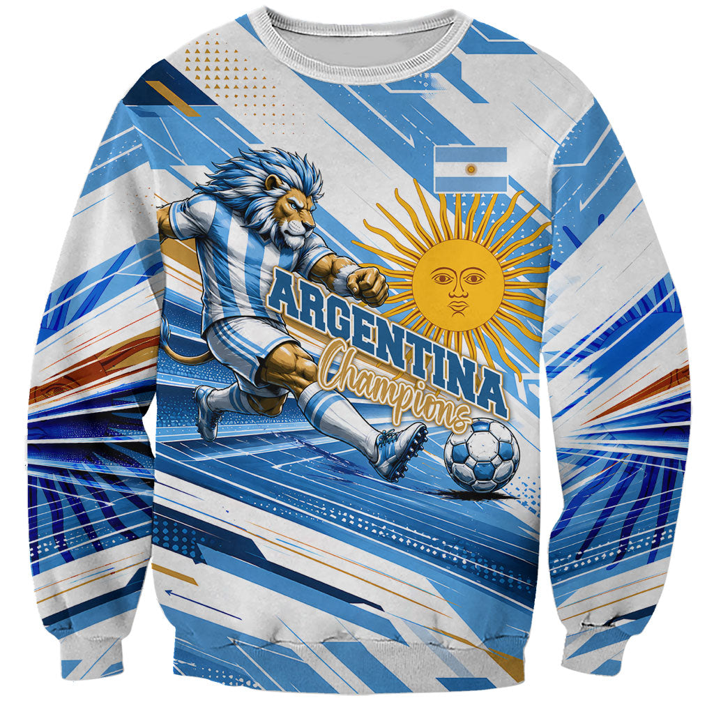Personalized Argentina Football Champions Sweatshirt Sun Of May Lion Mascot - Style of King