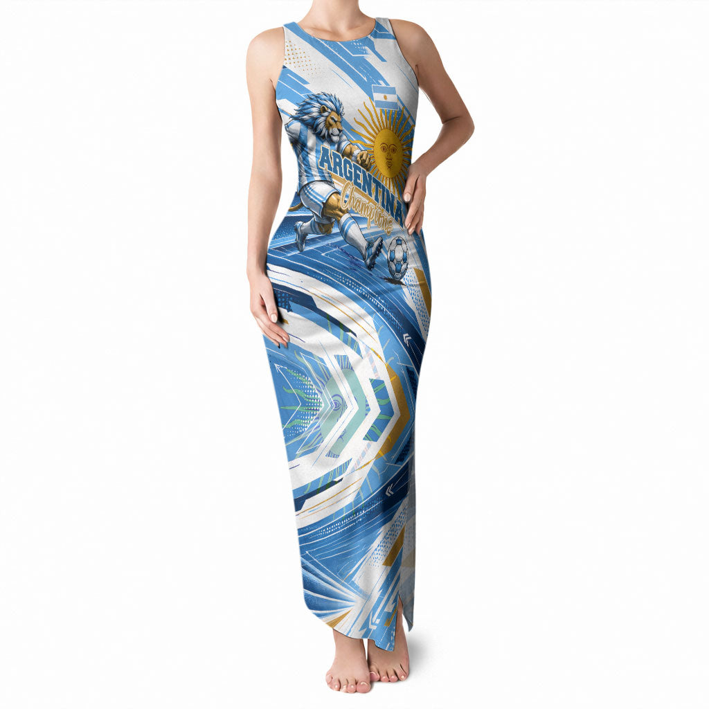 Personalized Argentina Football Champions Tank Maxi Dress Sun Of May Lion Mascot - Style of King