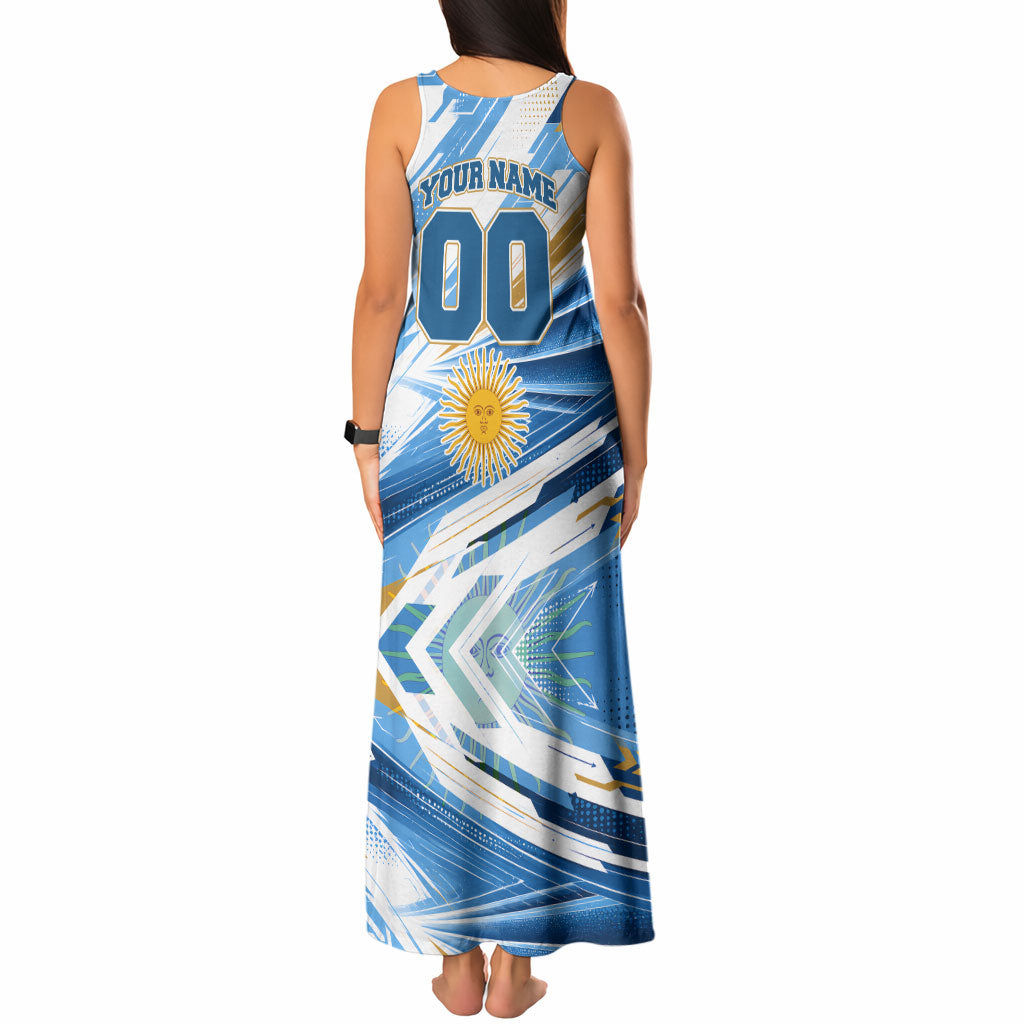 Personalized Argentina Football Champions Tank Maxi Dress Sun Of May Lion Mascot - Style of King