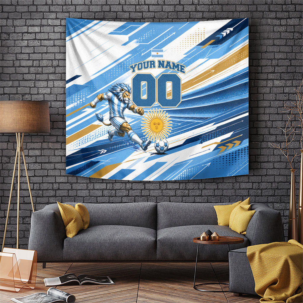 Personalized Argentina Football Champions Tapestry Sun Of May Lion Mascot - Style of King