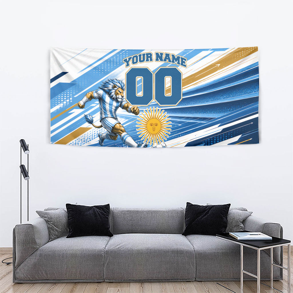Personalized Argentina Football Champions Tapestry Sun Of May Lion Mascot - Style of King