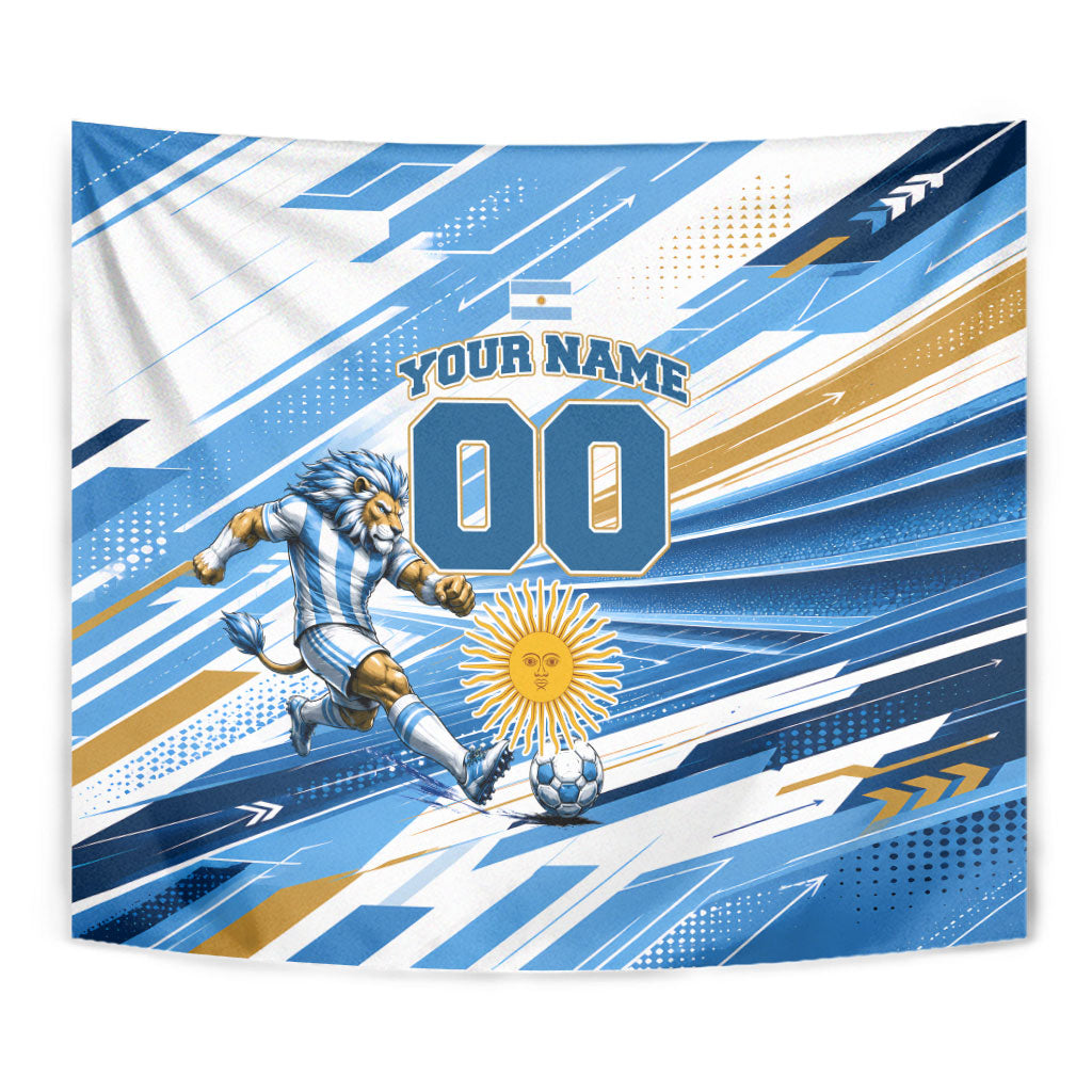Personalized Argentina Football Champions Tapestry Sun Of May Lion Mascot - Style of King