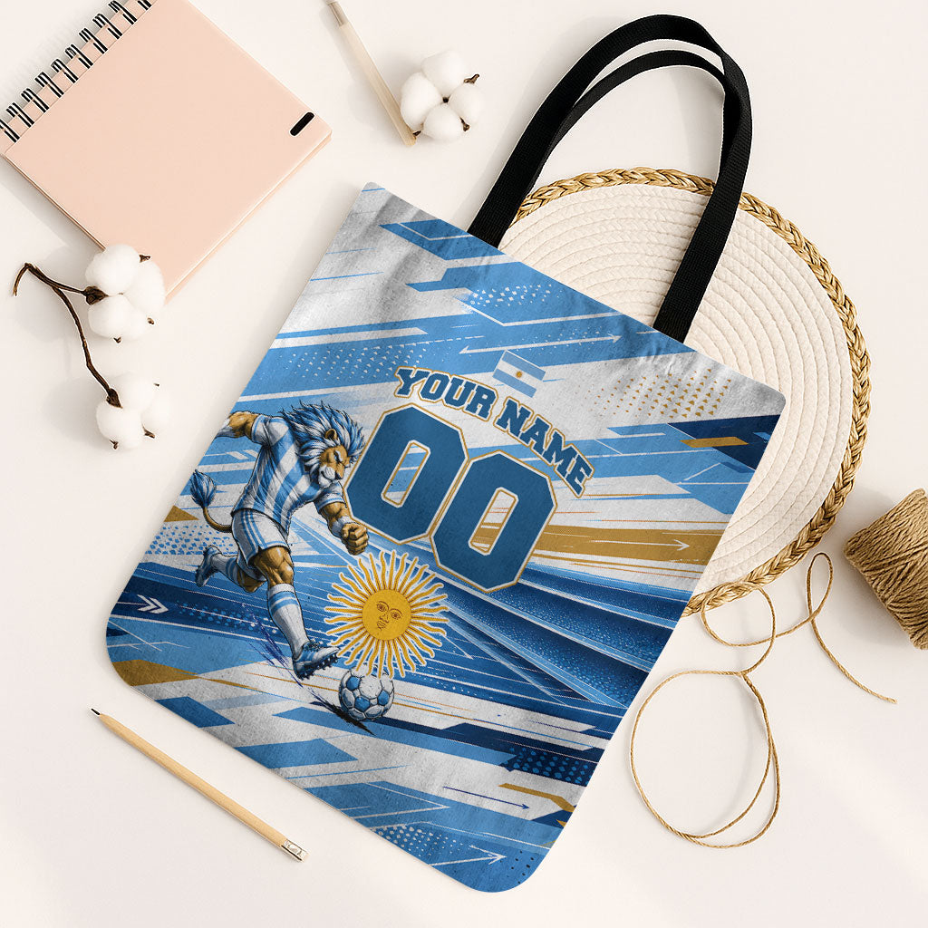 Personalized Argentina Football Champions Tote Bag Sun Of May Lion Mascot - Style of King