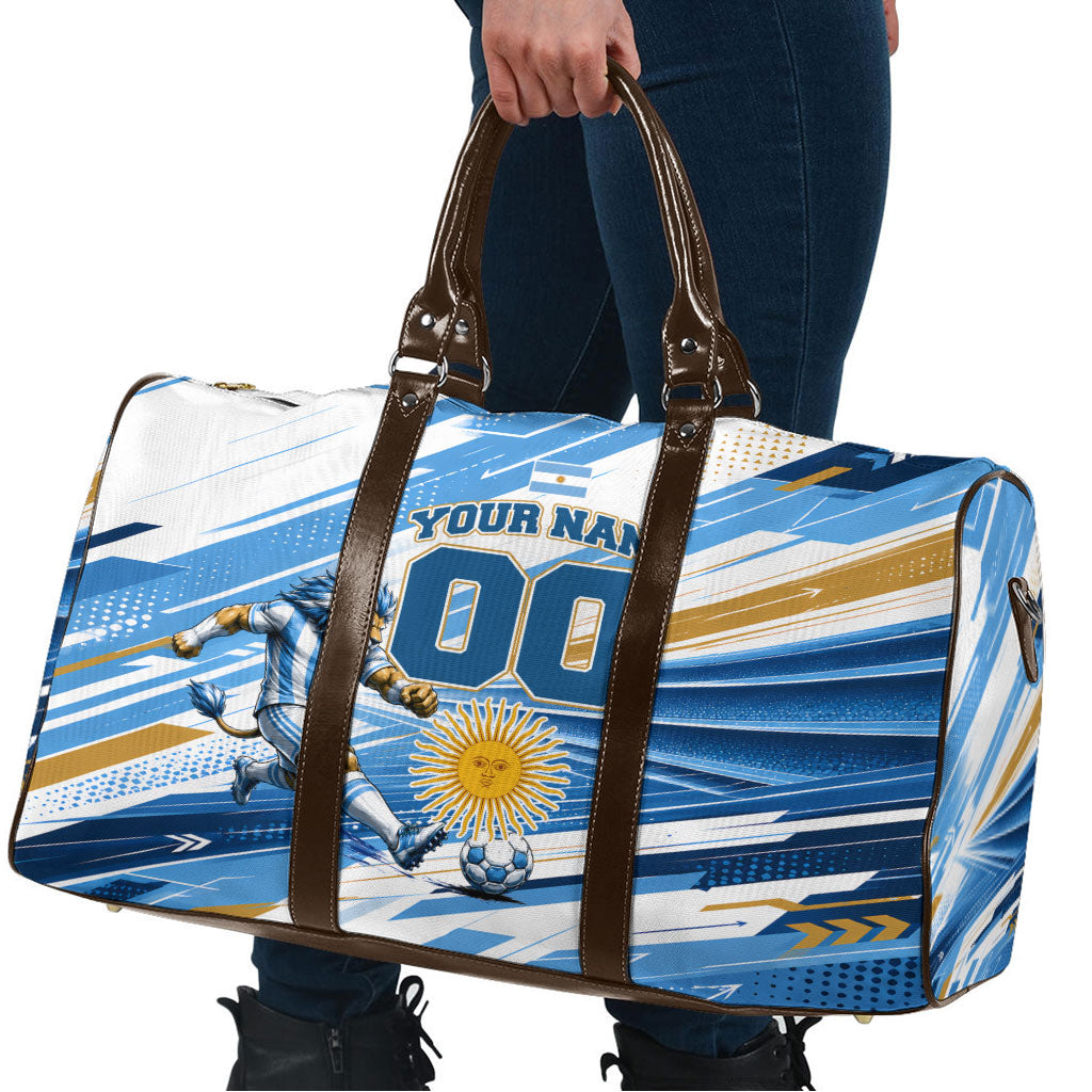 Personalized Argentina Football Champions Travel Bag Sun Of May Lion Mascot - Style of King