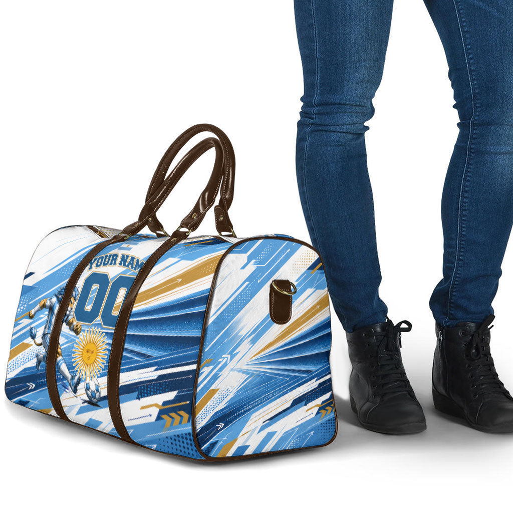 Personalized Argentina Football Champions Travel Bag Sun Of May Lion Mascot - Style of King
