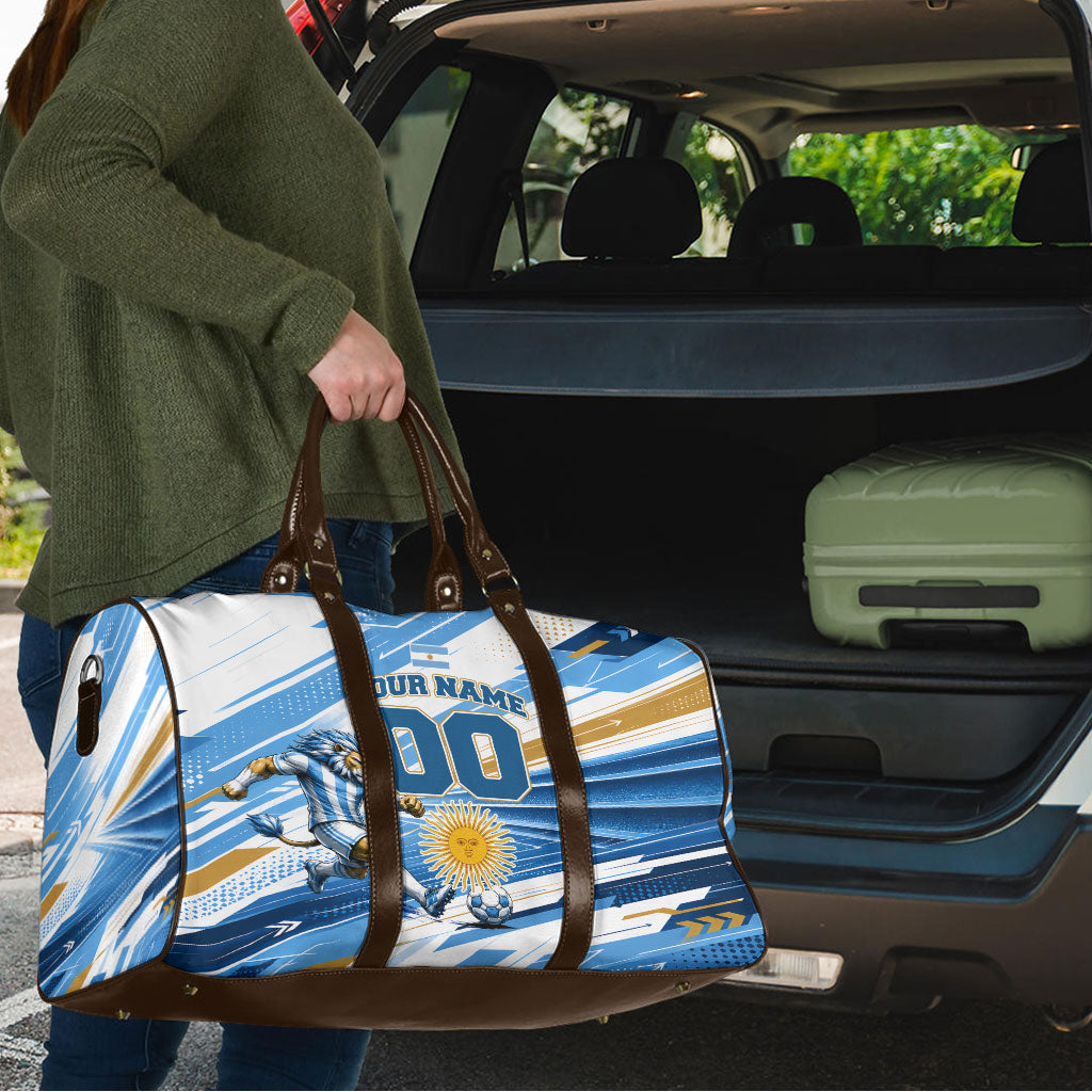Personalized Argentina Football Champions Travel Bag Sun Of May Lion Mascot - Style of King