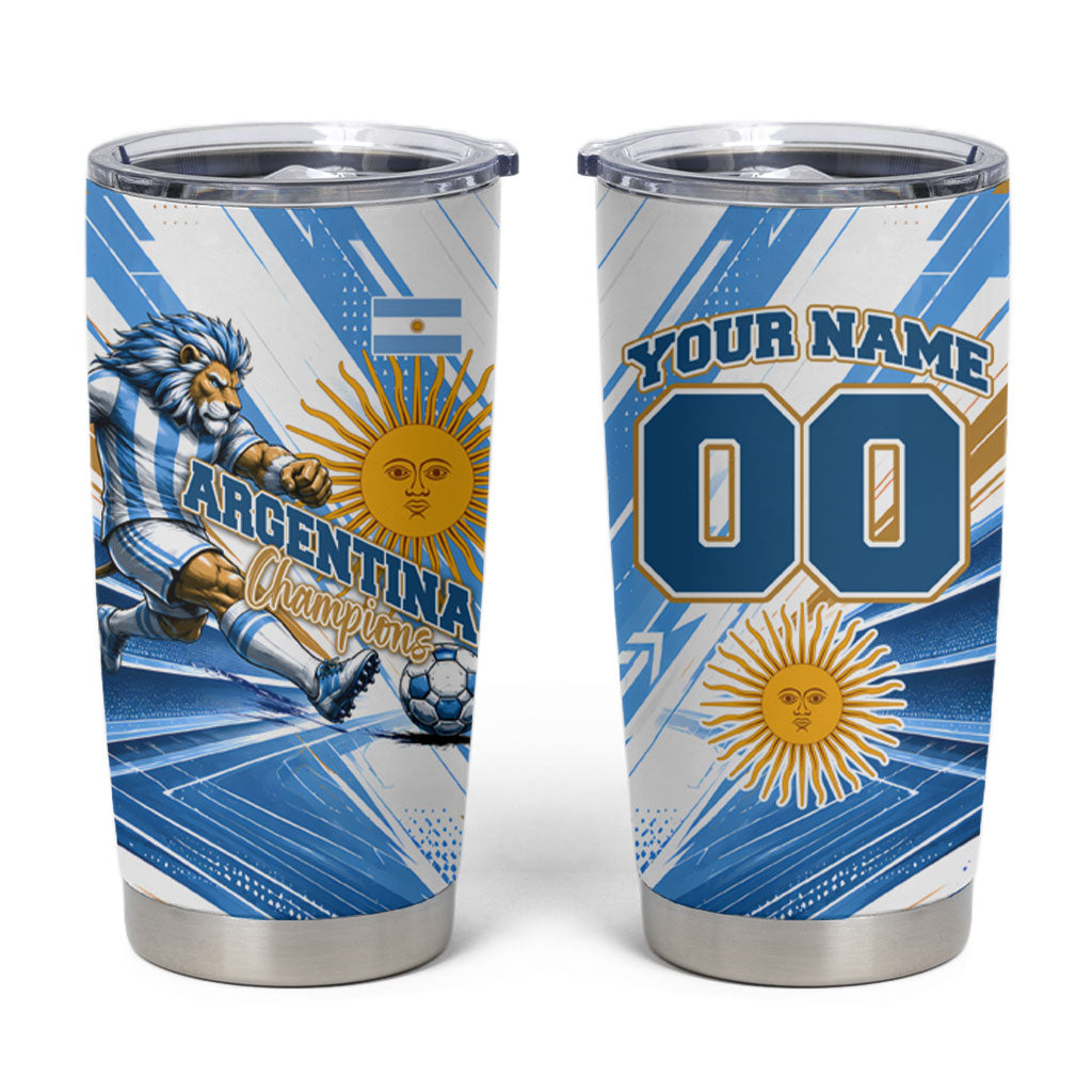 Personalized Argentina Football Champions Tumbler Cup Sun Of May Lion Mascot - Style of King
