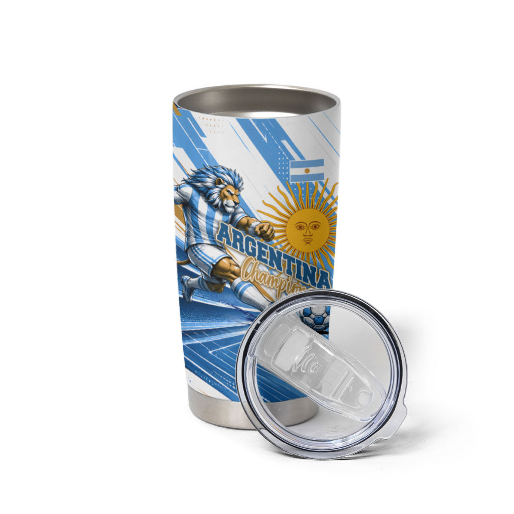 Personalized Argentina Football Champions Tumbler Cup Sun Of May Lion Mascot - Style of King