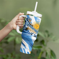 Personalized Argentina Football Champions Tumbler With Handle Sun Of May Lion Mascot - Style of King