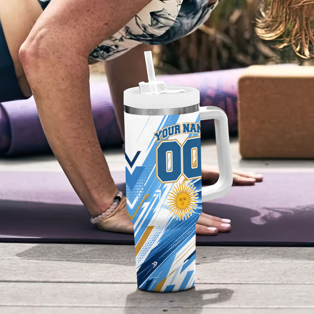 Personalized Argentina Football Champions Tumbler With Handle Sun Of May Lion Mascot - Style of King