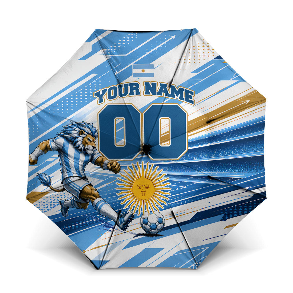 Personalized Argentina Football Champions Umbrella Sun Of May Lion Mascot - Style of King