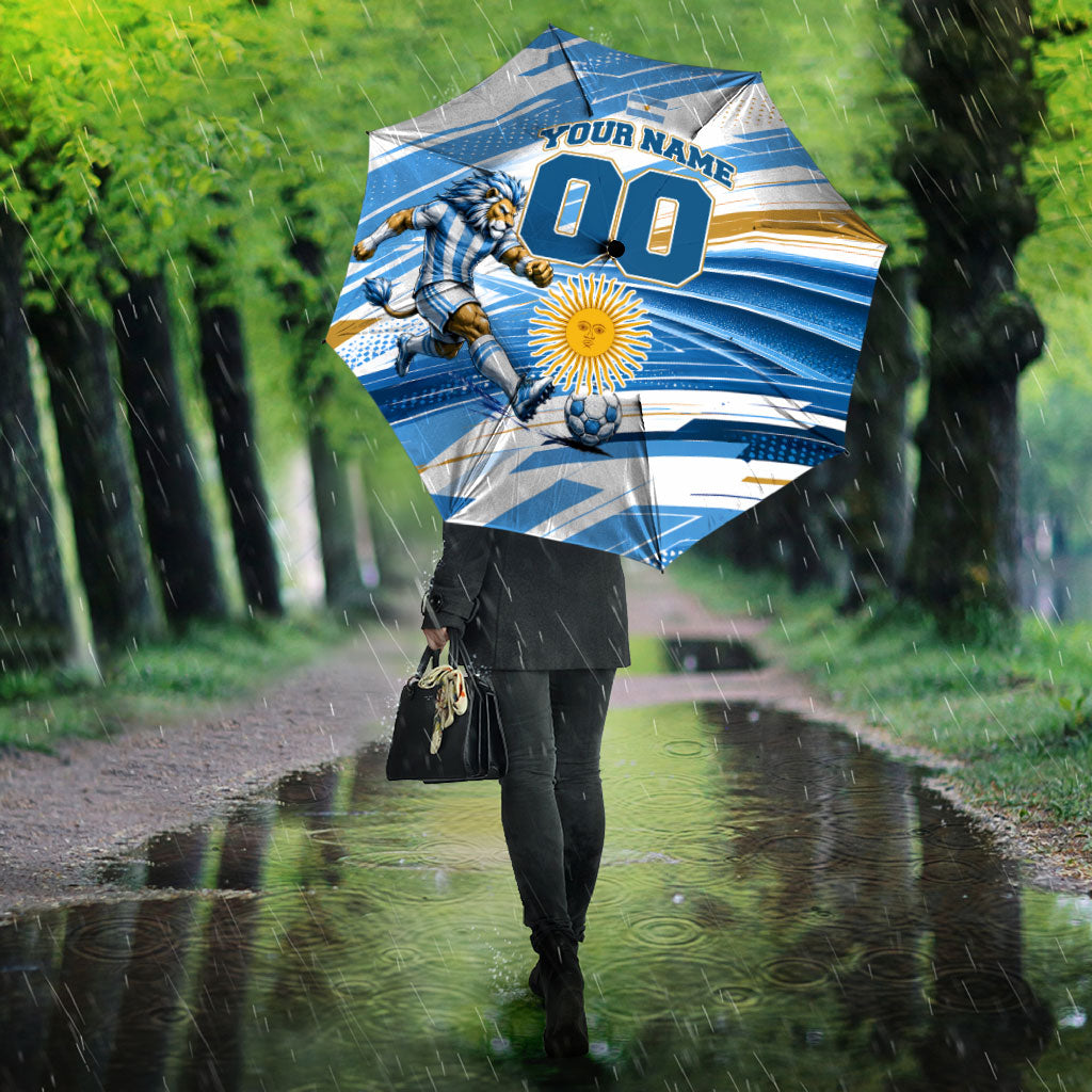 Personalized Argentina Football Champions Umbrella Sun Of May Lion Mascot - Style of King