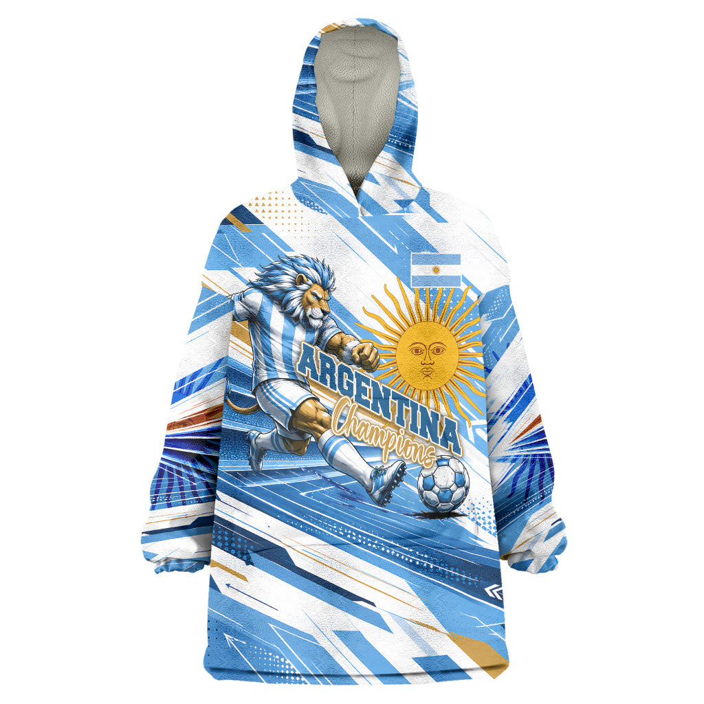 Personalized Argentina Football Champions Wearable Blanket Hoodie Sun Of May Lion Mascot - Style of King