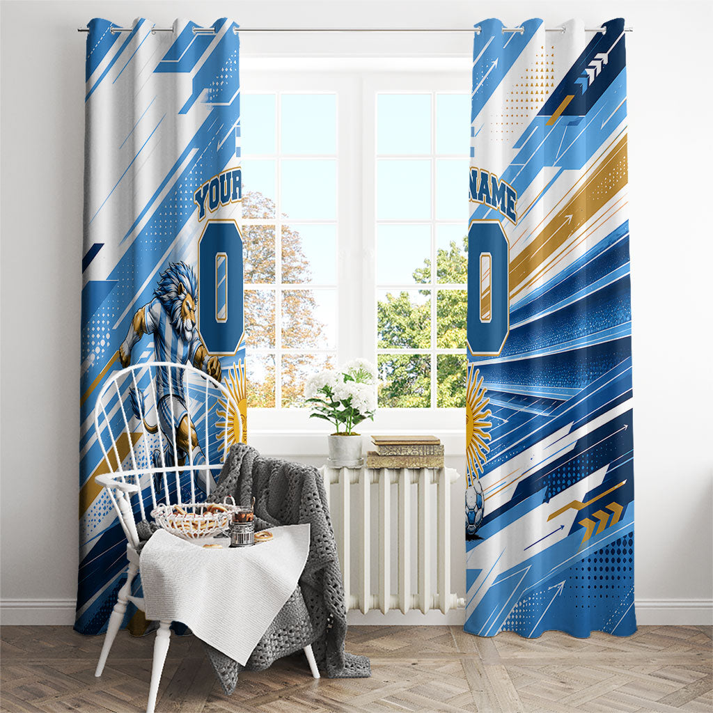 Personalized Argentina Football Champions Window Curtain Sun Of May Lion Mascot - Style of King