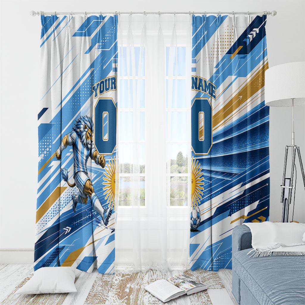 Personalized Argentina Football Champions Window Curtain Sun Of May Lion Mascot - Style of King