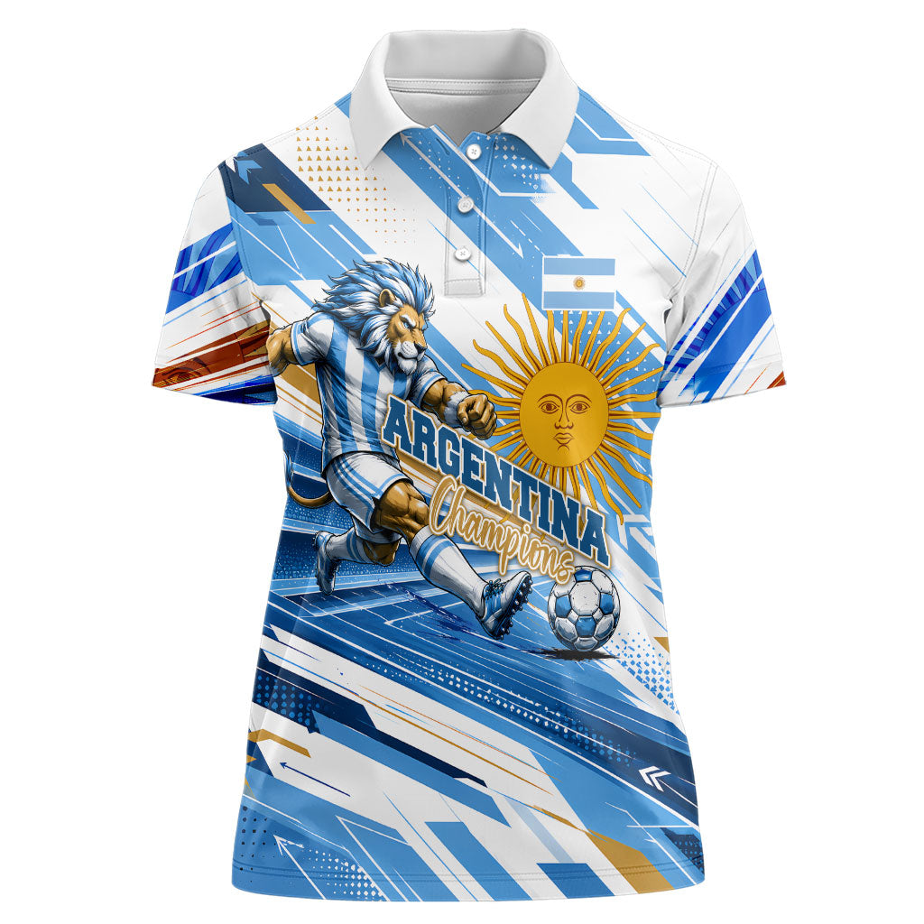 Personalized Argentina Football Champions Women Polo Shirt Sun Of May Lion Mascot - Style of King
