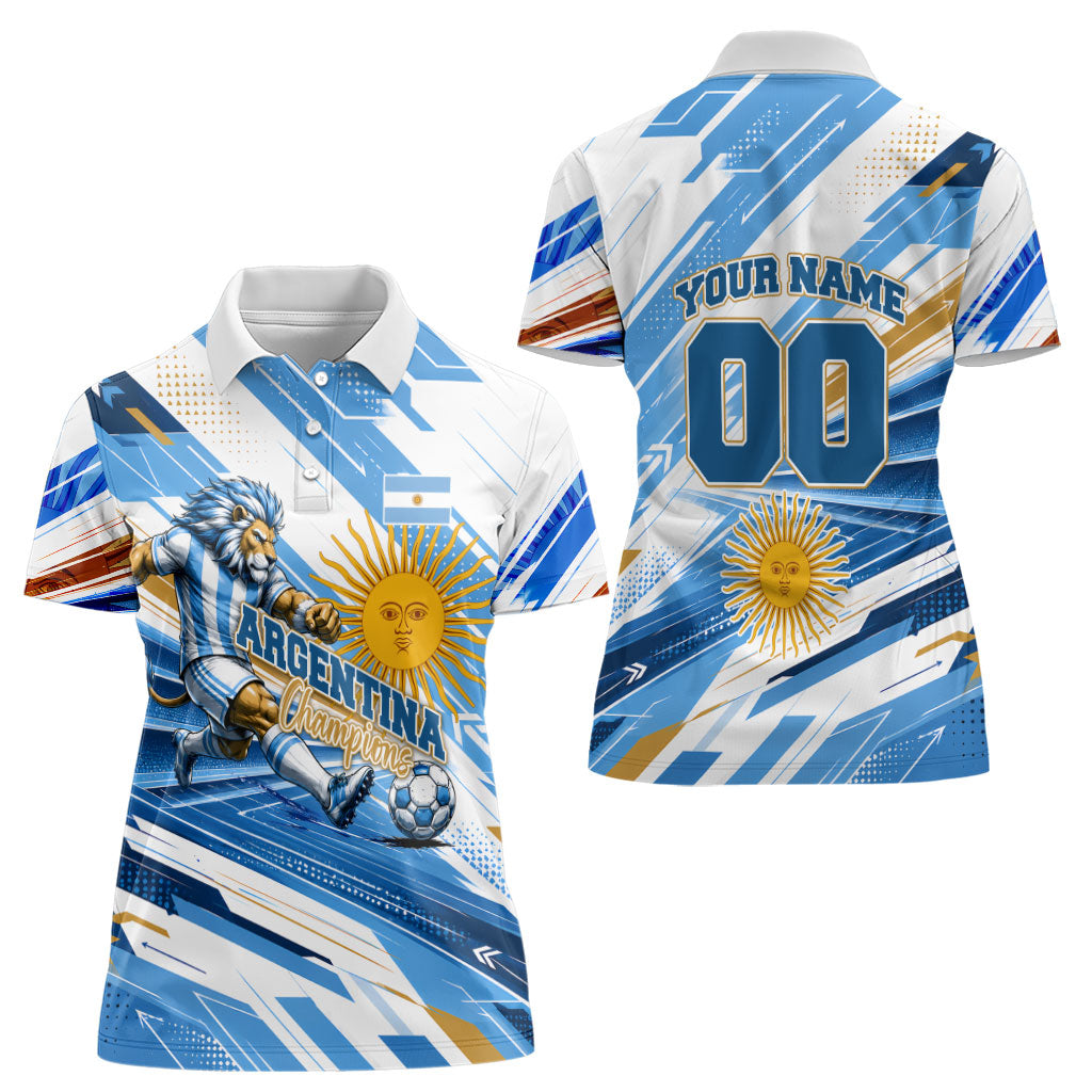 Personalized Argentina Football Champions Women Polo Shirt Sun Of May Lion Mascot - Style of King