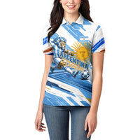 Personalized Argentina Football Champions Women Polo Shirt Sun Of May Lion Mascot - Style of King