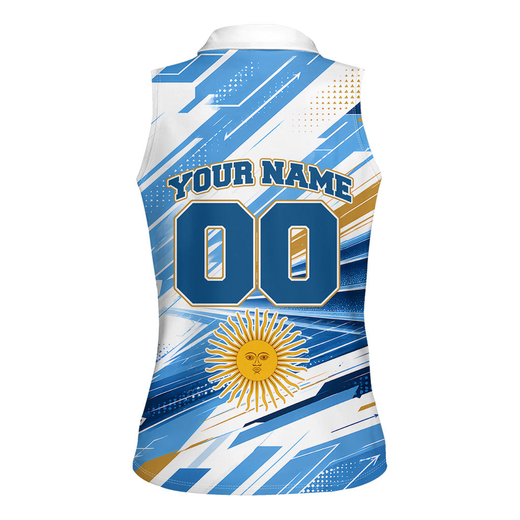 Personalized Argentina Football Champions Women Sleeveless Polo Shirt Sun Of May Lion Mascot - Style of King