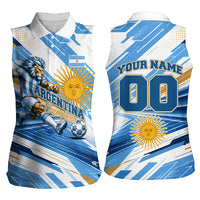 Personalized Argentina Football Champions Women Sleeveless Polo Shirt Sun Of May Lion Mascot - Style of King