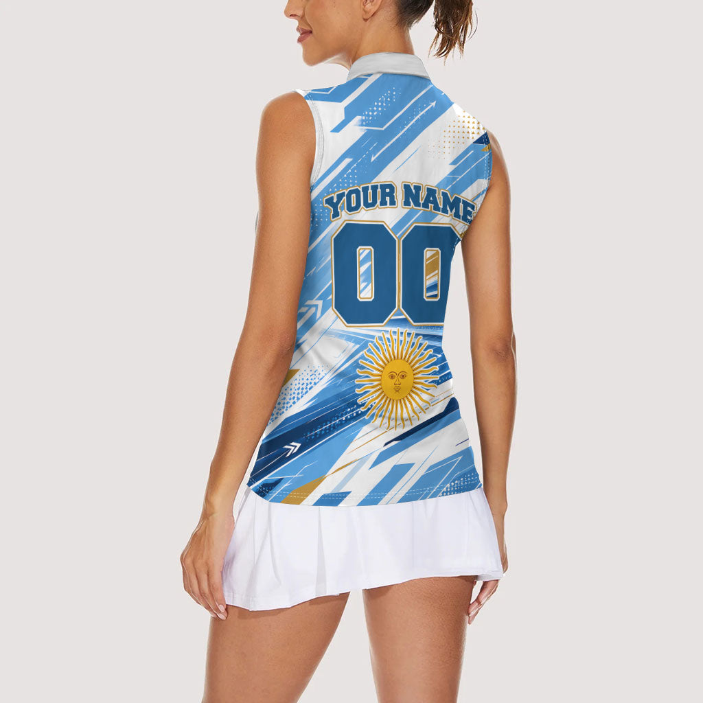 Personalized Argentina Football Champions Women Sleeveless Polo Shirt Sun Of May Lion Mascot - Style of King
