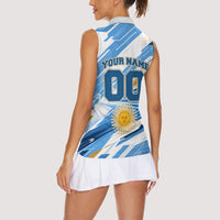 Personalized Argentina Football Champions Women Sleeveless Polo Shirt Sun Of May Lion Mascot - Style of King