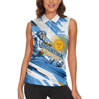 Personalized Argentina Football Champions Women Sleeveless Polo Shirt Sun Of May Lion Mascot - Style of King