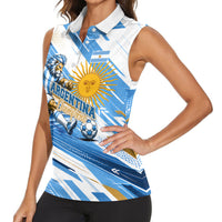 Personalized Argentina Football Champions Women Sleeveless Polo Shirt Sun Of May Lion Mascot - Style of King