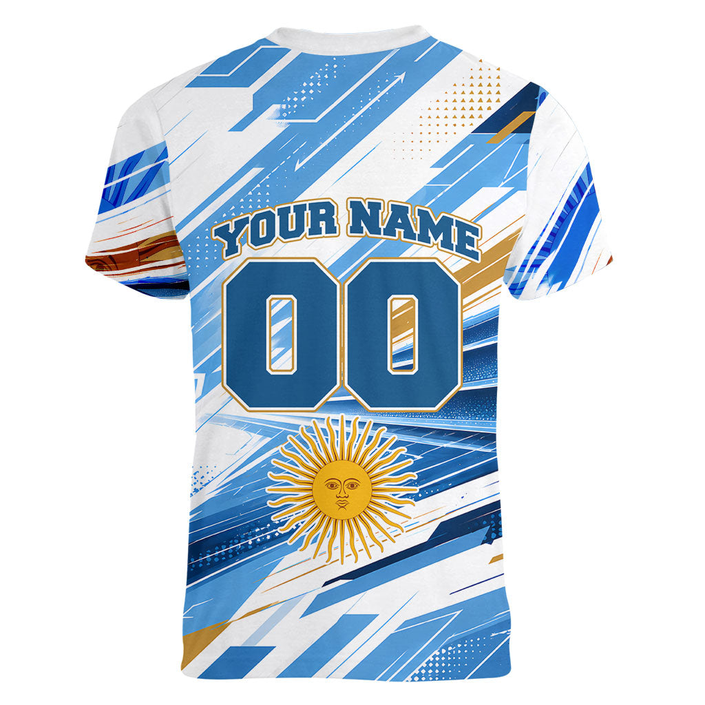 Personalized Argentina Football Champions Women V-Neck T-Shirt Sun Of May Lion Mascot - Style of King