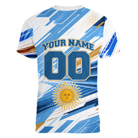 Personalized Argentina Football Champions Women V-Neck T-Shirt Sun Of May Lion Mascot - Style of King