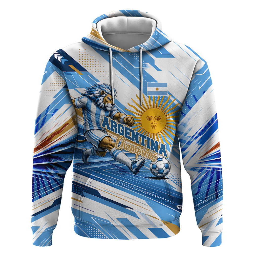Personalized Argentina Football Champions Zip Hoodie Sun Of May Lion Mascot - Style of King