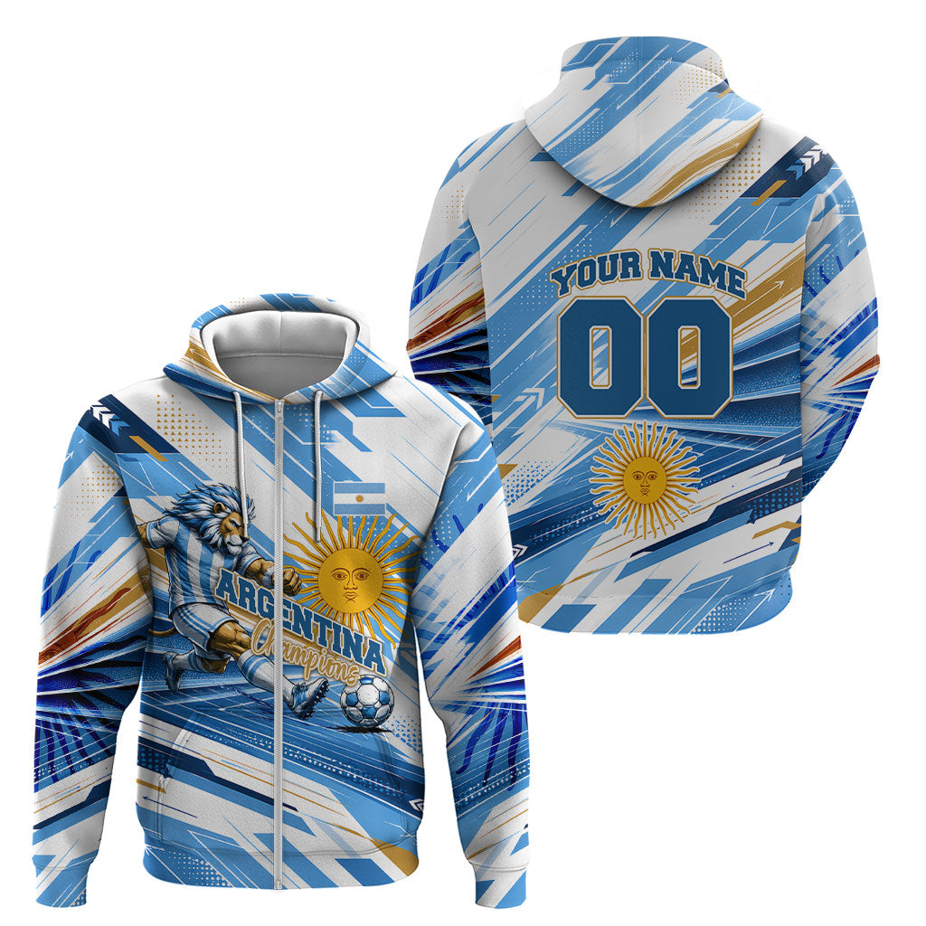 Personalized Argentina Football Champions Zip Hoodie Sun Of May Lion Mascot - Style of King